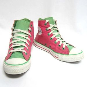 Converse Pink and Green High-Top Sneakers